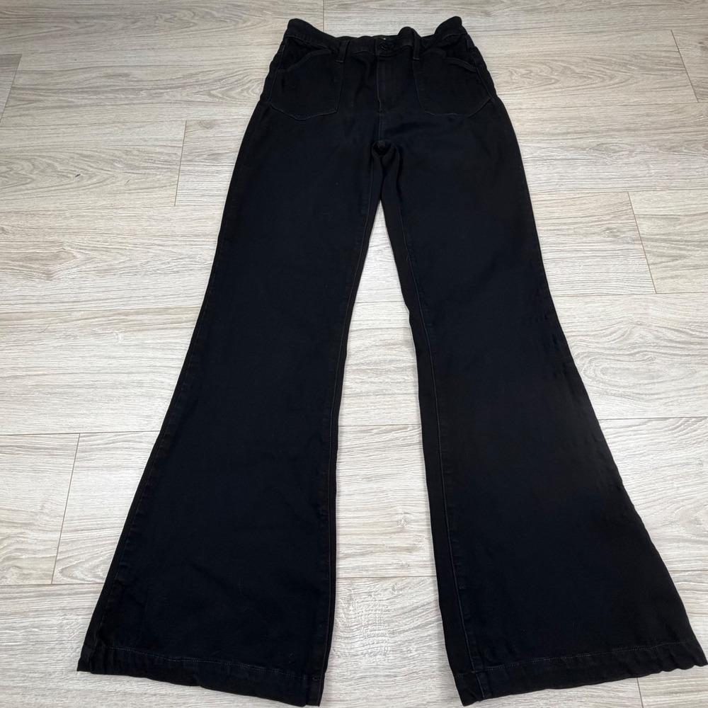 PAIGE Genevieve High Rise Flare Jeans Black Shadow‎ 27 High Waisted Patch Pocket